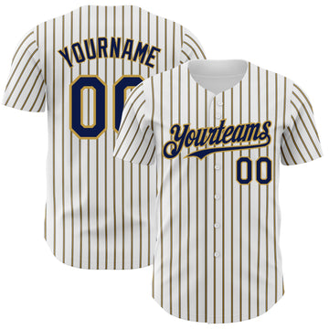 Custom White (Navy Old Gold Pinstripe) Navy-Old Gold Authentic Baseball Jersey