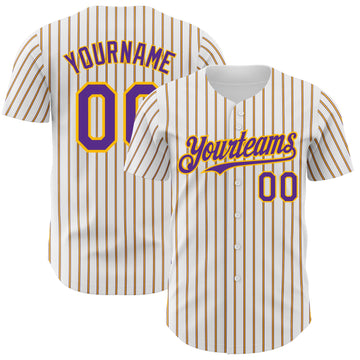 Custom White (Purple Gold Pinstripe) Purple-Gold Authentic Baseball Jersey