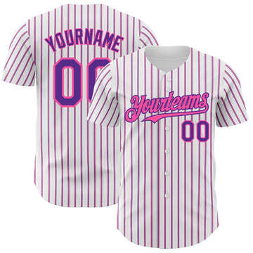 Custom White (Purple Pink Pinstripe) Purple-Pink Authentic Baseball Jersey