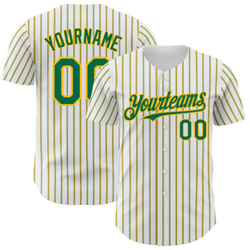 Custom White (Kelly Green Gold Pinstripe) Kelly Green-Gold Authentic Baseball Jersey