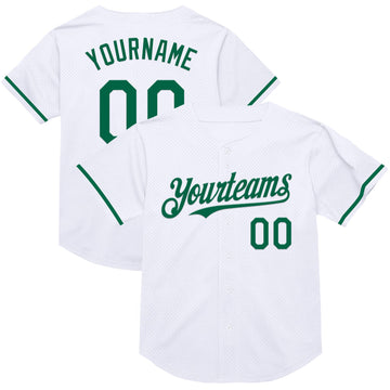 Custom White Kelly Green Mesh Authentic Throwback Baseball Jersey