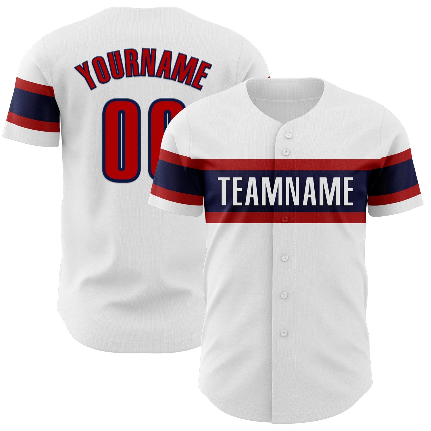 Custom White Red-Navy Authentic Baseball Jersey