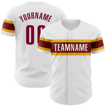 Custom White Maroon-Gold Authentic Baseball Jersey