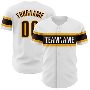 Custom White Brown-Gold Authentic Baseball Jersey