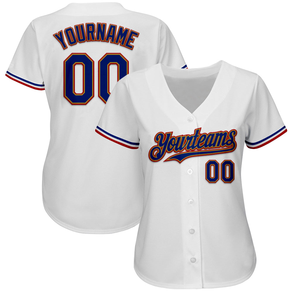 Custom White Royal Old Gold-Red Authentic Baseball Jersey