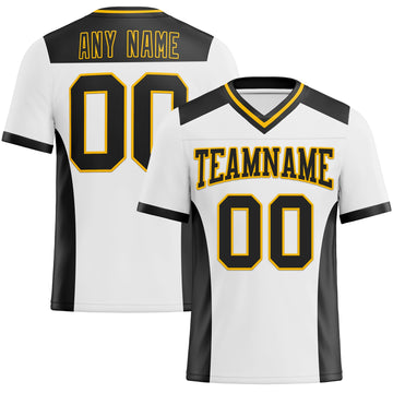 Custom White Black-Gold Mesh Authentic Football Jersey