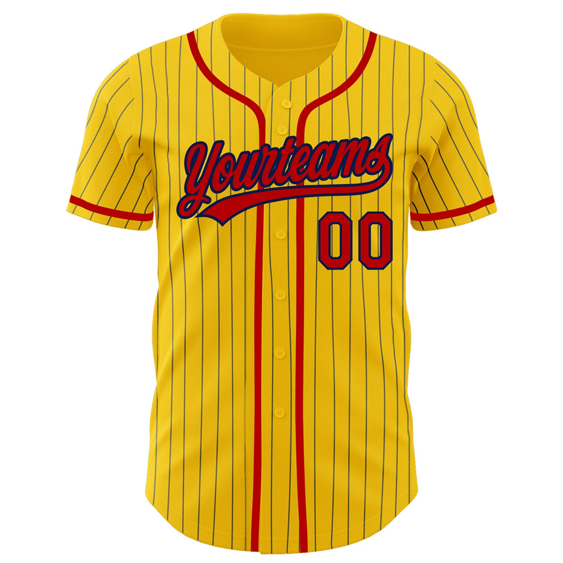 Custom Yellow Navy Pinstripe Red Authentic Baseball Jersey