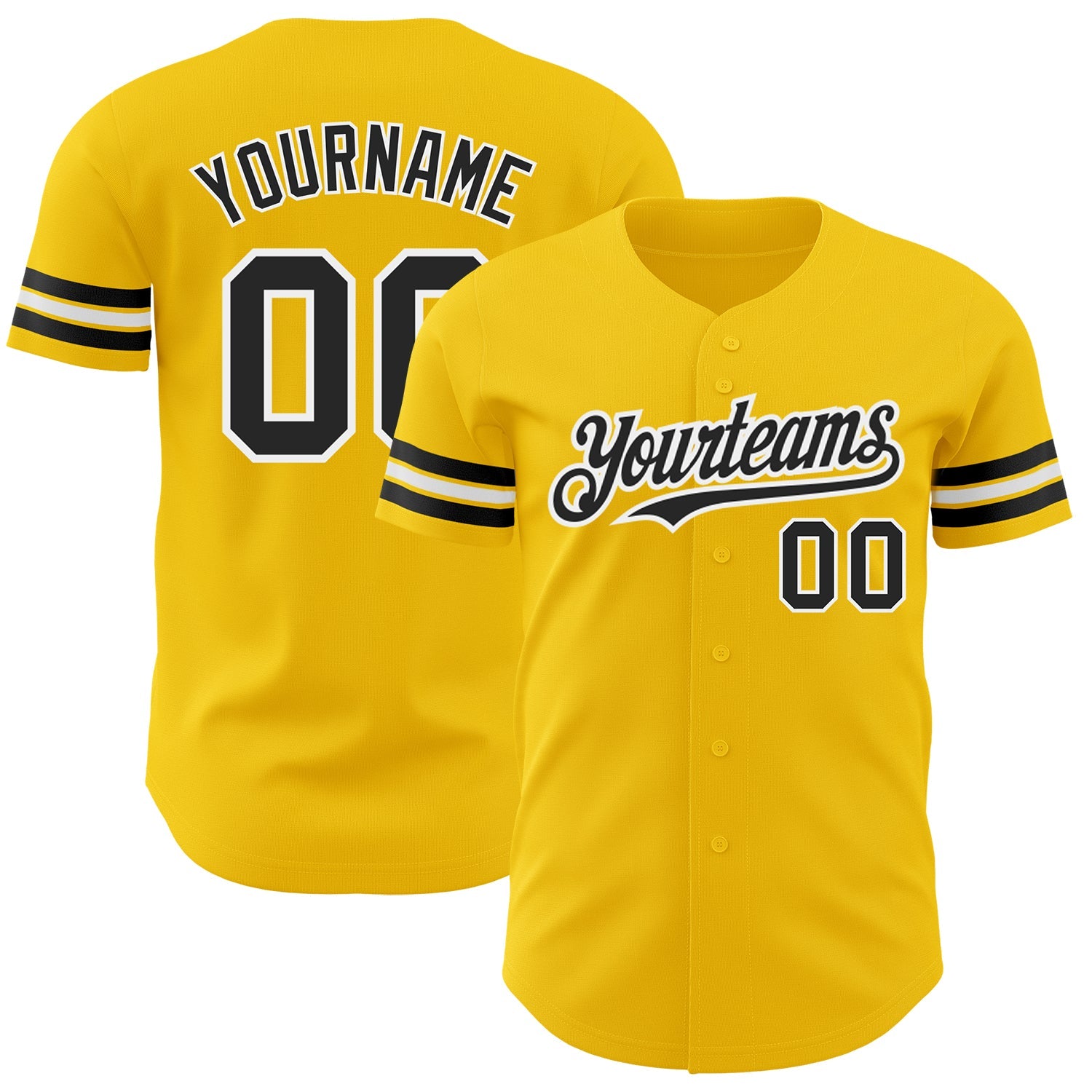 Custom Yellow Black-White Authentic Baseball Jersey