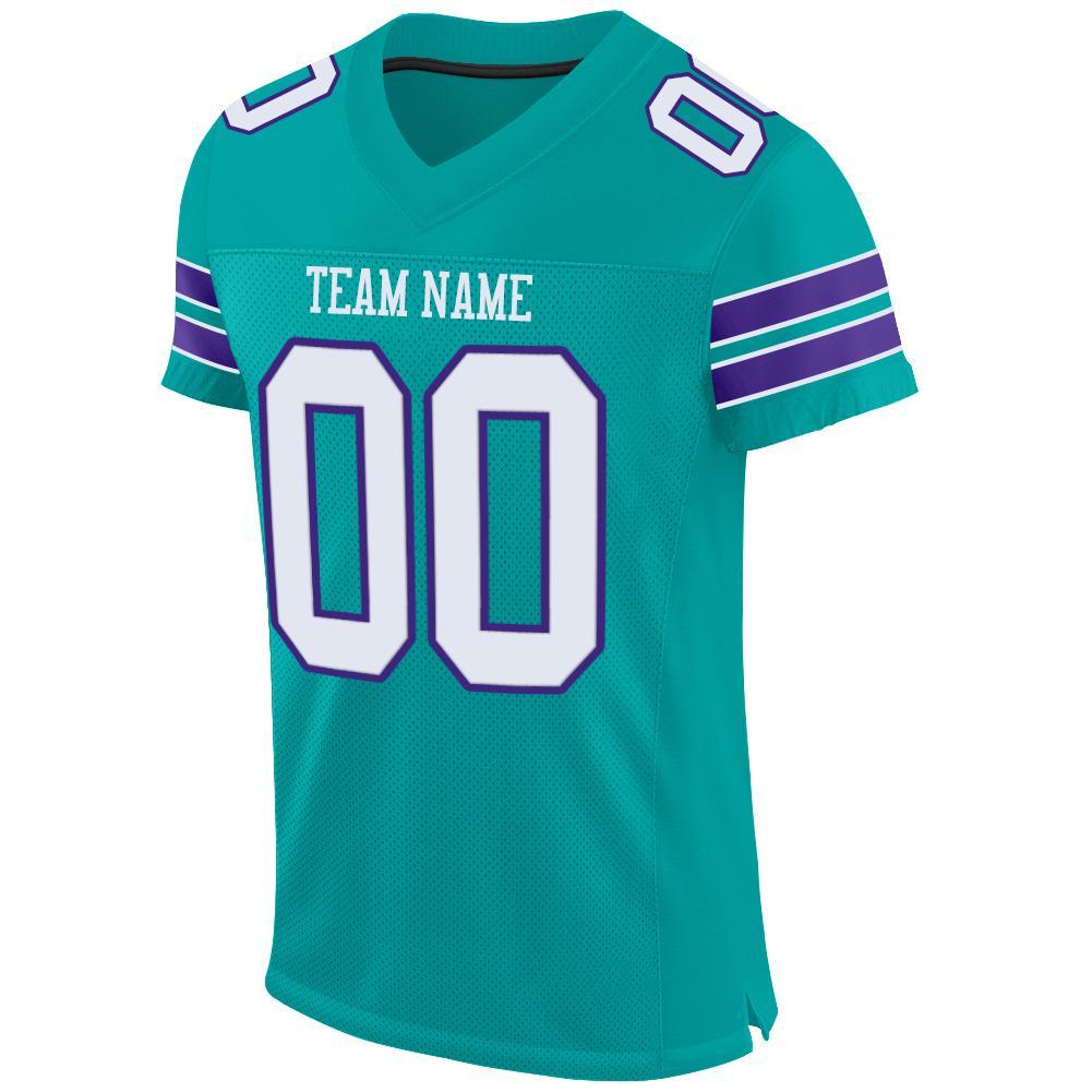 Custom Aqua White-Purple Mesh Authentic Football Jersey