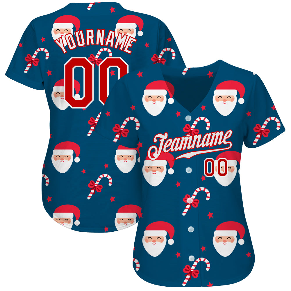 Custom Royal Red-White Christmas 3D Authentic Baseball Jersey