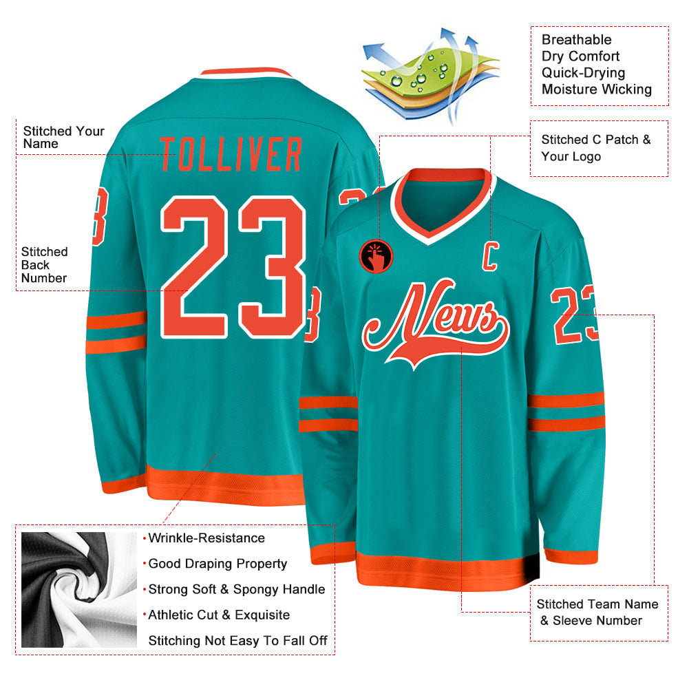 Custom Aqua Orange-White Hockey Jersey