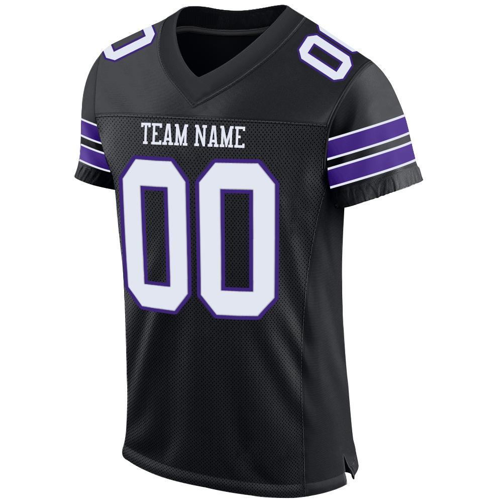 Custom Black White-Purple Mesh Authentic Football Jersey