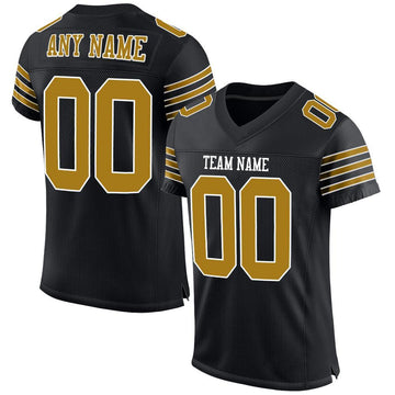 Custom Black Old Gold-White Mesh Authentic Football Jersey