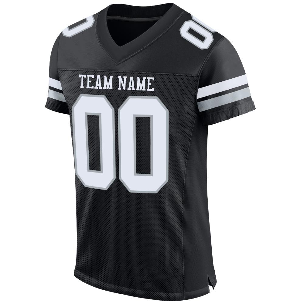 Custom Black White-Silver Mesh Authentic Football Jersey