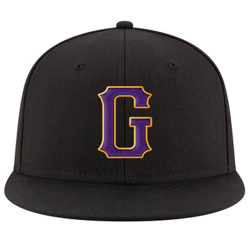 Custom Black Purple-Gold Stitched Adjustable Snapback Hat