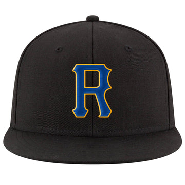 Custom Black Royal-Gold Stitched Adjustable Snapback Hat