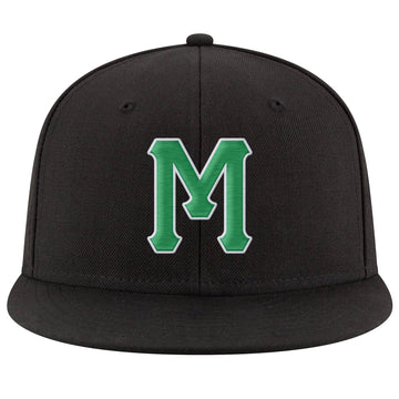 Custom Black Kelly Green-White Stitched Adjustable Snapback Hat