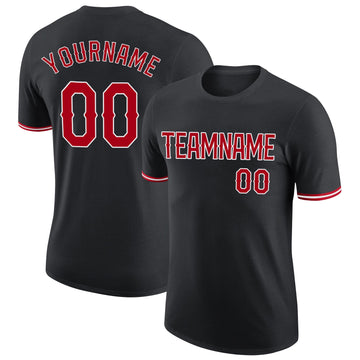 Custom Black Red-White Performance T-Shirt