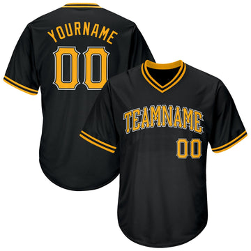 Custom Black Gold-White Authentic Throwback Rib-Knit Baseball Jersey Shirt