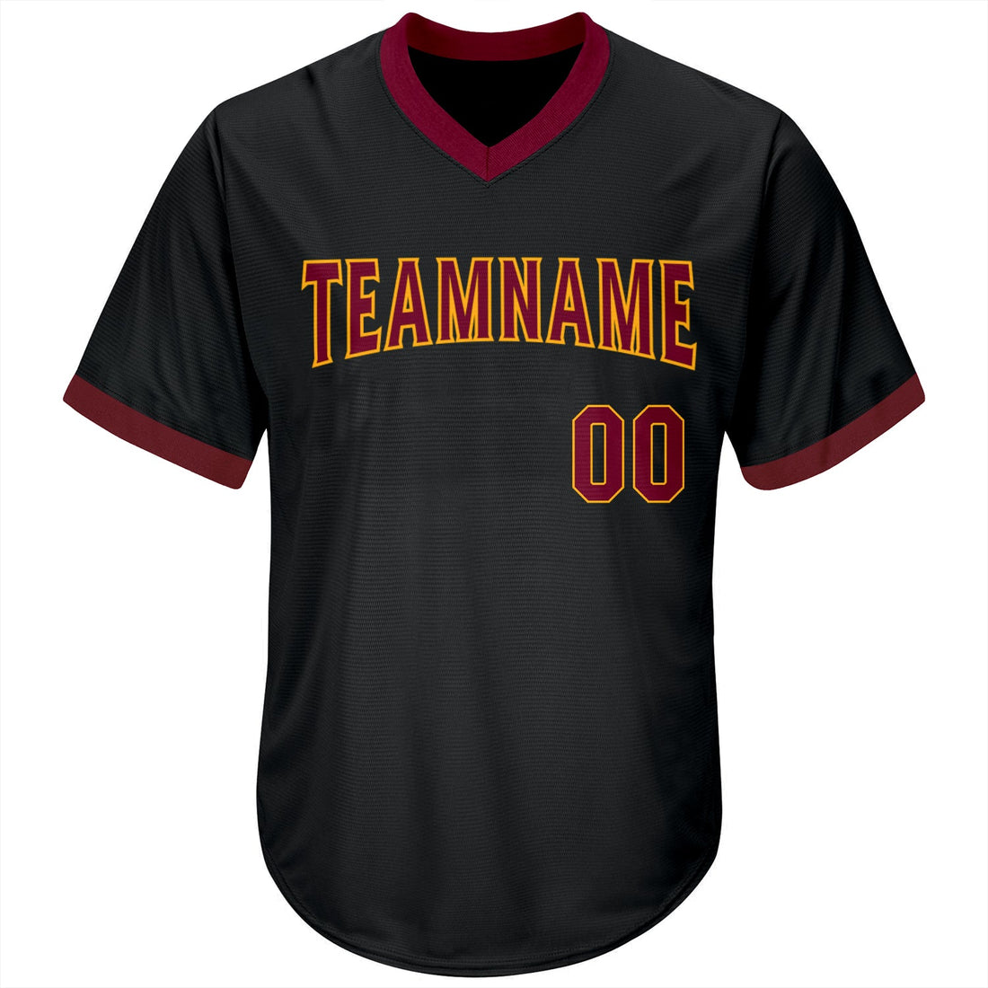 Custom Black Maroon-Gold Authentic Throwback Rib-Knit Baseball Jersey Shirt