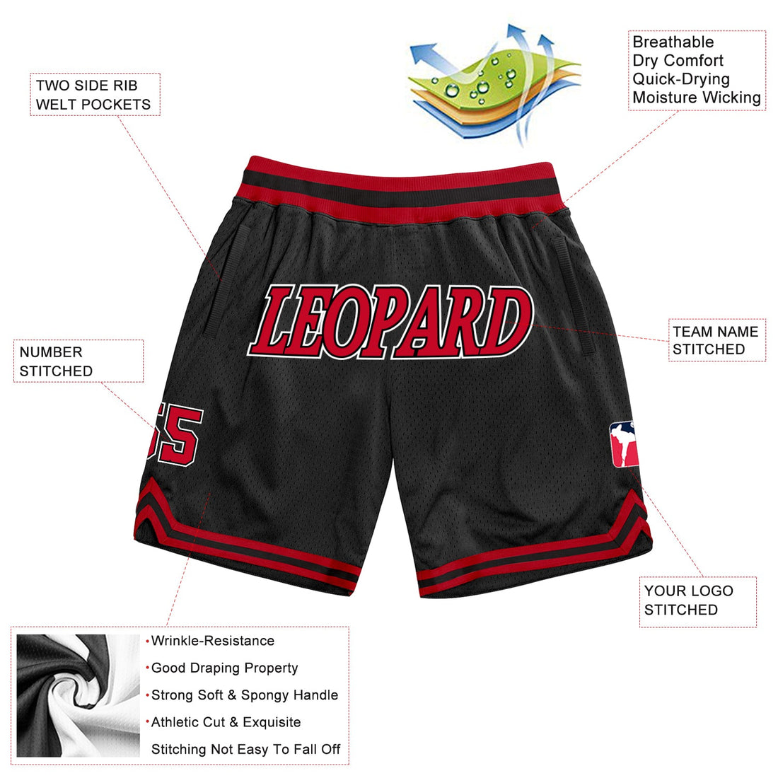 Custom Black Red-White Authentic Throwback Basketball Shorts