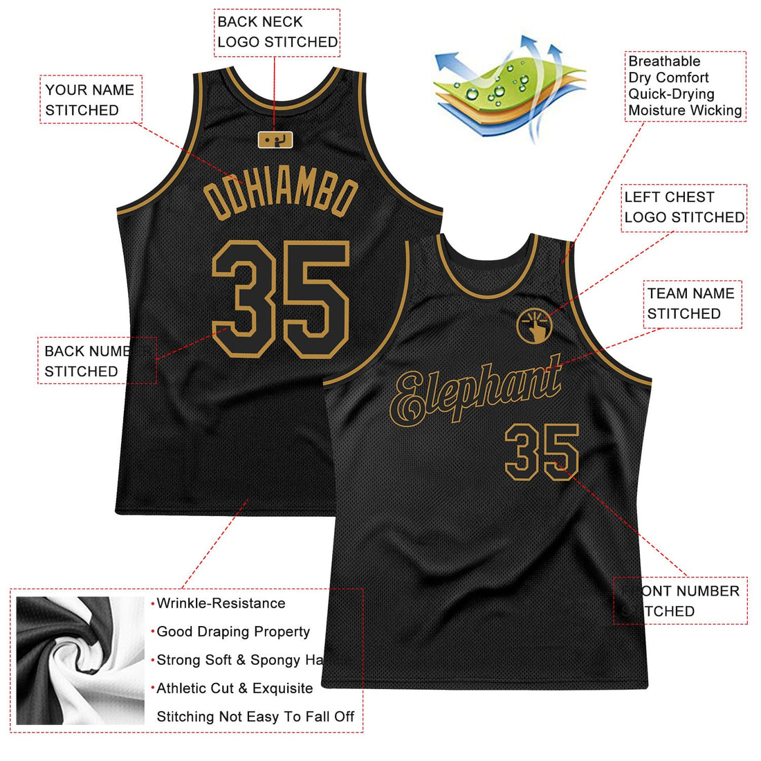 Custom Black Black-Old Gold Authentic Throwback Basketball Jersey