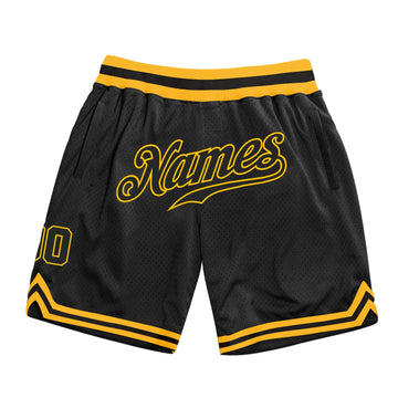 Custom Black Black-Gold Authentic Throwback Basketball Shorts