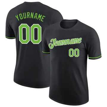 Custom Black Neon Green-White Performance T-Shirt