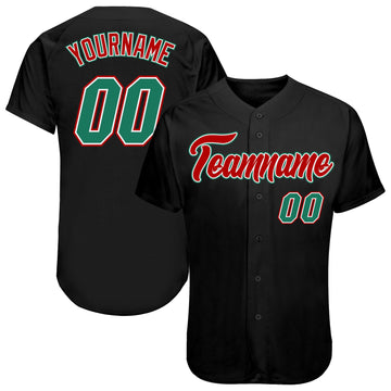 Custom Black Kelly Green-Red Authentic Baseball Jersey