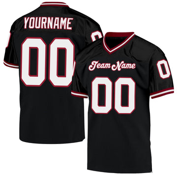 Custom Black White-Cardinal Mesh Authentic Throwback Football Jersey