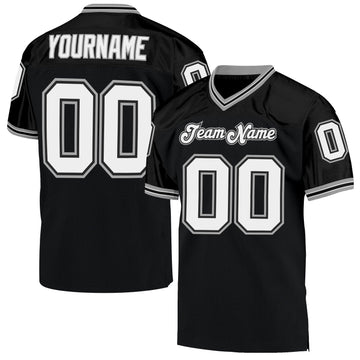 Custom Black White-Gray Mesh Authentic Throwback Football Jersey