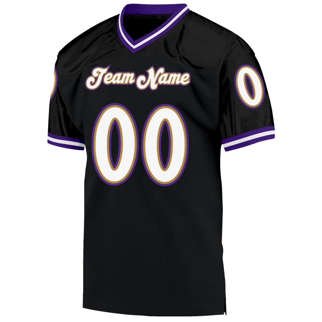 Custom Black White-Purple Mesh Authentic Throwback Football Jersey