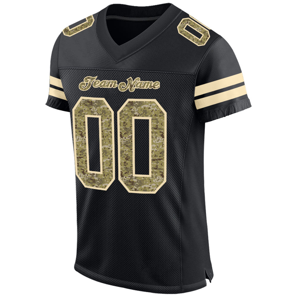 Custom Black Camo-Cream Mesh Authentic Football Jersey