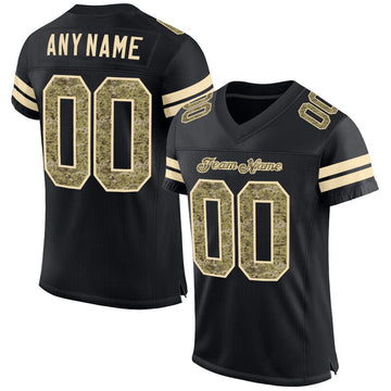 Custom Black Camo-Cream Mesh Authentic Football Jersey