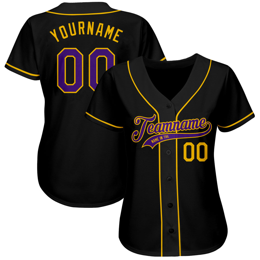 Custom Black Purple-Gold Authentic Baseball Jersey