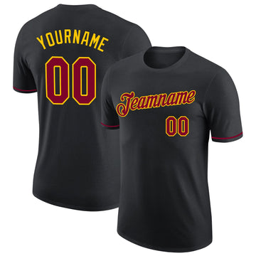 Custom Black Maroon-Gold Performance T-Shirt