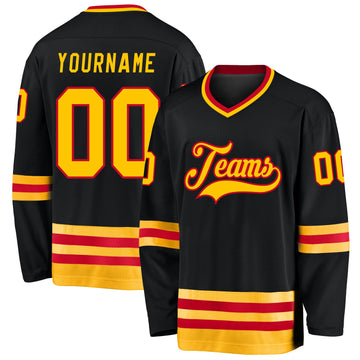 Custom Black Gold-Red Hockey Jersey