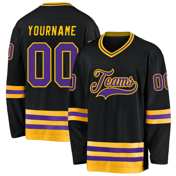 Custom Black Purple-Gold Hockey Jersey