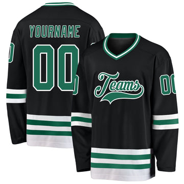 Custom Black Kelly Green-White Hockey Jersey