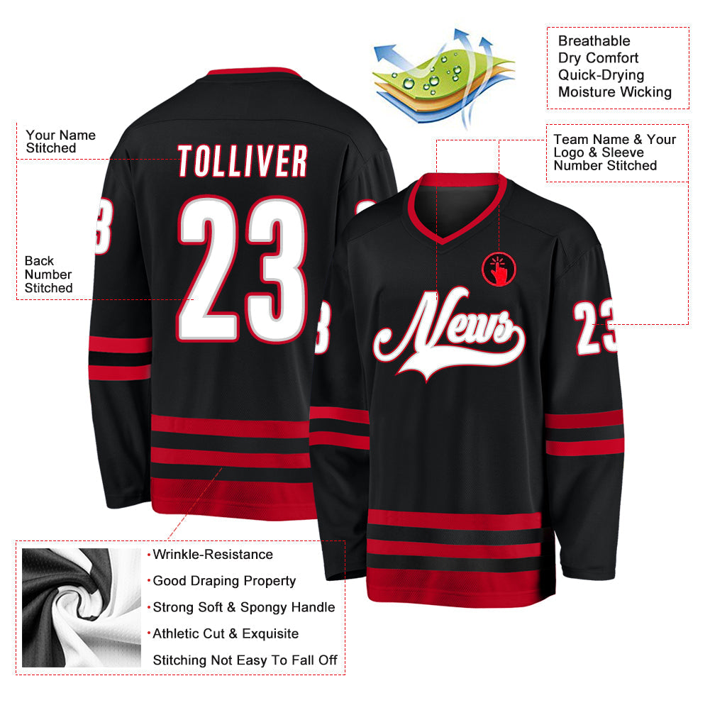 Custom Black White-Red Hockey Jersey