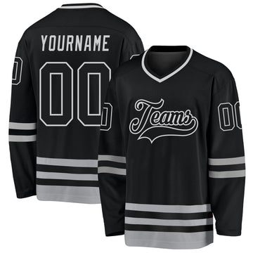 Custom Black Black-Gray Hockey Jersey