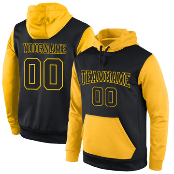 Custom Stitched Black Black-Gold Sports Pullover Sweatshirt Hoodie