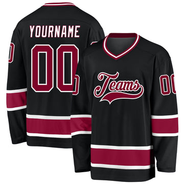 Custom Black Maroon-White Hockey Jersey