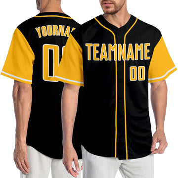 Custom Black Gold-White Authentic Two Tone Baseball Jersey