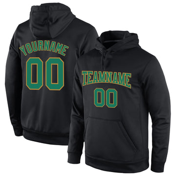 Custom Stitched Black Kelly Green-Old Gold Sports Pullover Sweatshirt Hoodie