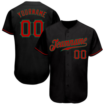 Custom Black Red-Kelly Green Authentic Baseball Jersey