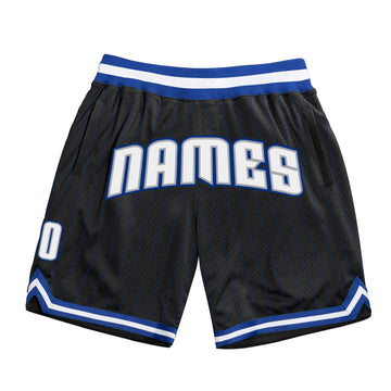 Custom Black Royal Pinstripe White-Gray Authentic Basketball Shorts