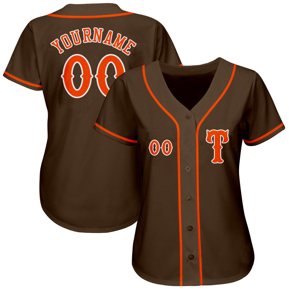 Custom Brown Orange-White Authentic Baseball Jersey