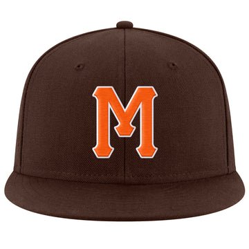 Custom Brown Orange-White Stitched Adjustable Snapback Hat