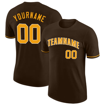 Custom Brown Gold-White Performance T-Shirt